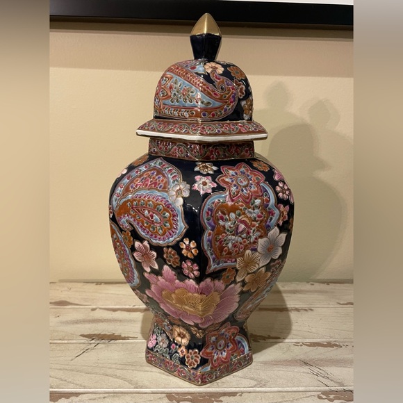 Chinese Temple Jar / Vase Hexagon Noir Porcelain Black - Picture 2 of 11